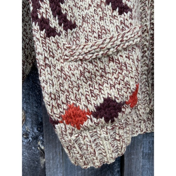 VINTAGE HAND KNIT cowichan horse hand knit wool zip up cardigan sweater large - Picture 6 of 9